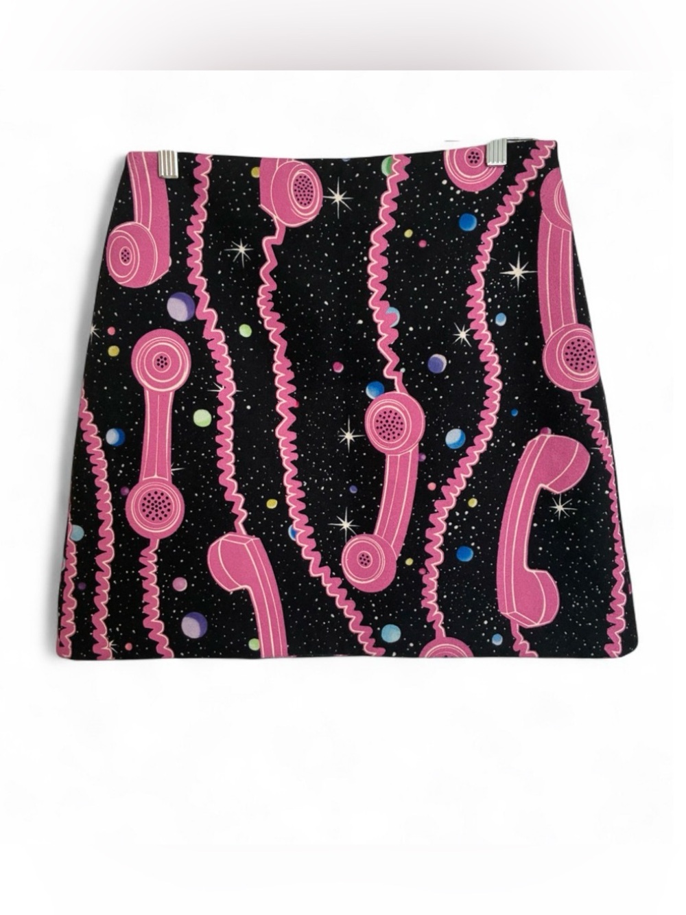 Jeremy Scott New York Phone and Cosmic Star ⭐️ Print A-line Mini Skirt US8